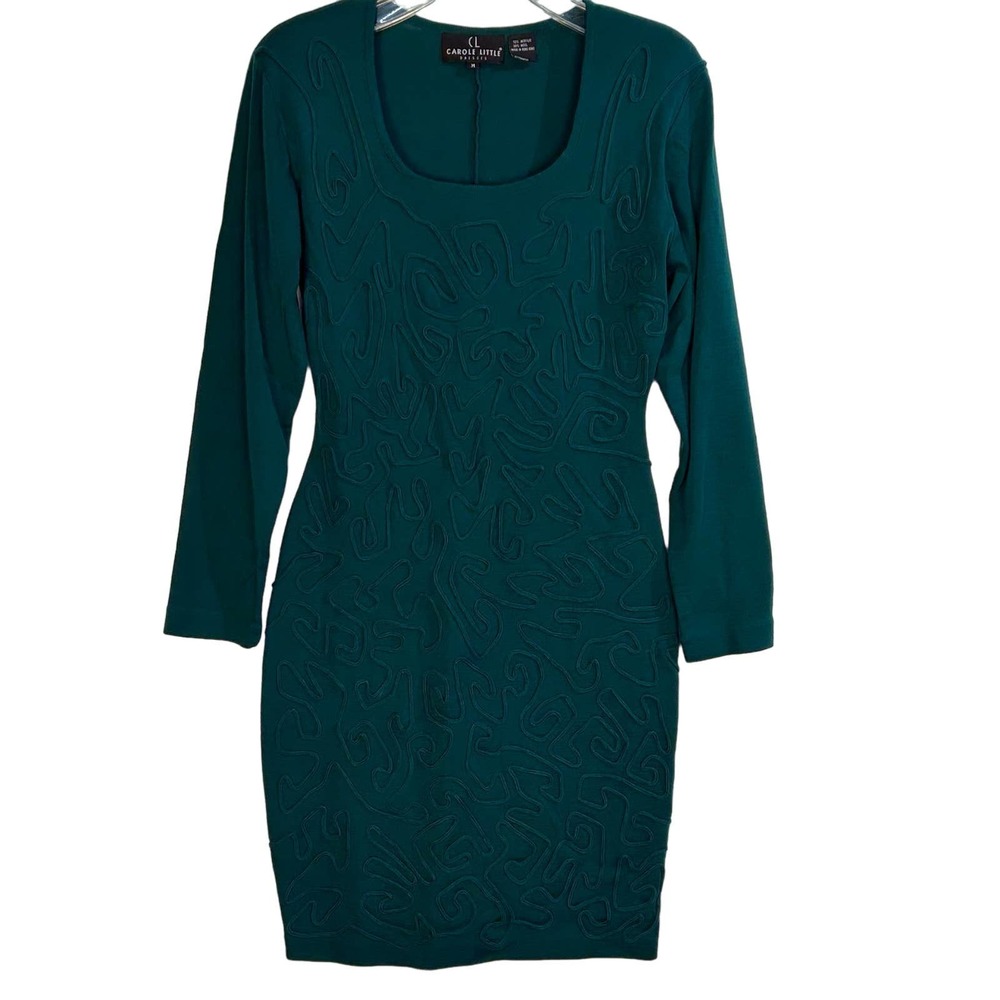 Rare Vintage Carole Little Sweater dress. Dk Green with cording. Medium